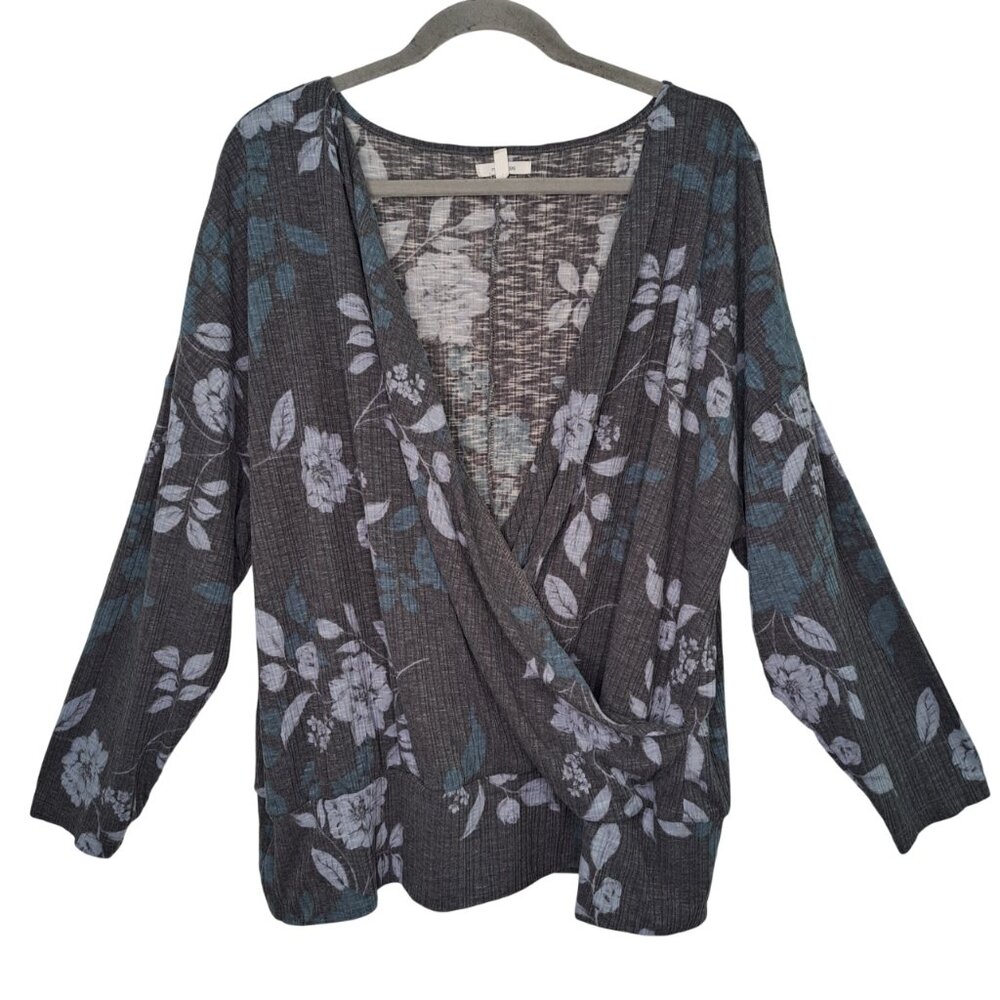 Maurices Gray Floral Wrap Style Blouse Plus Size 1X